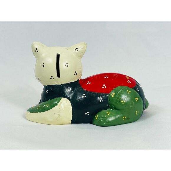 Vtg Enesco Calico Patchwork Cat Bank Footprints - Picture 2 of 9